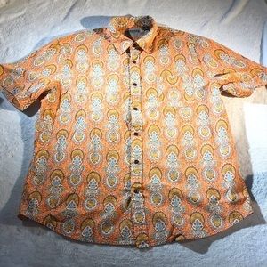 Cubavera Men’s Orange Paisley Printed Button Down Shirt